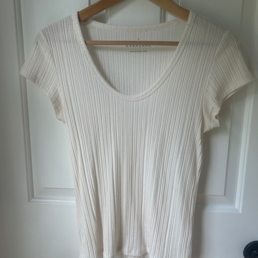 Everlane Cream Ribbed Scoop Neck Cap Sleeve Tee - Size M